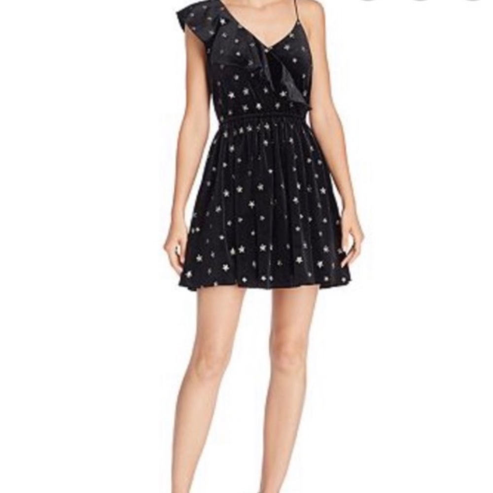 Aqua Boutique Star Embroidered Velvet Dress Ruffle Sz S